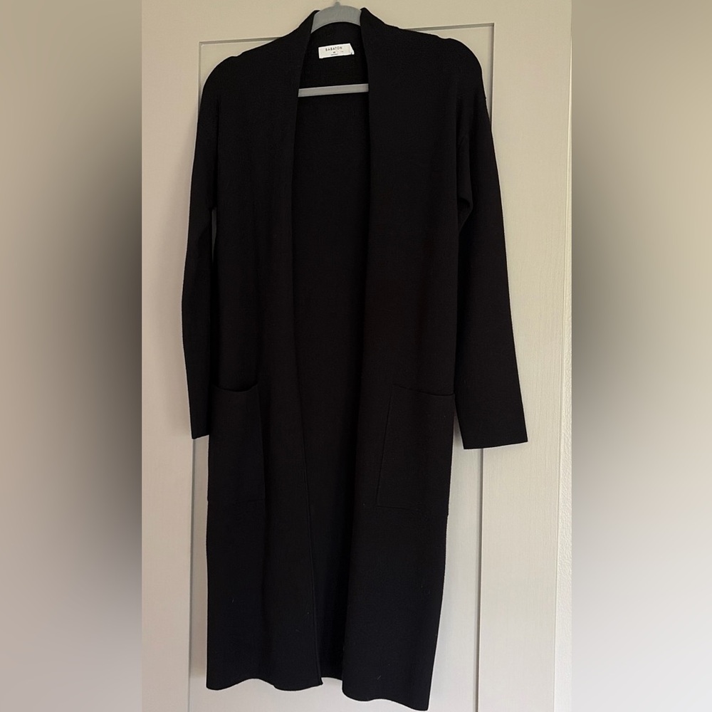 Aritzia Babaton Classic Black Long Open-Front Trench Cardigan XS